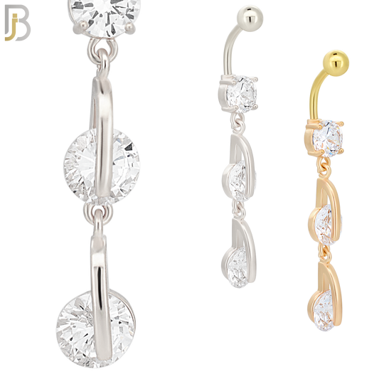 N062 - 316L Stainless Steel Dangling  Round Zircon Design Belly Ring with 5mm Screw Ball Top image 0