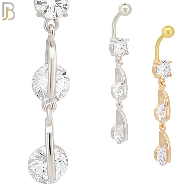 N062 - 316L Stainless Steel Dangling  Round Zircon Design Belly Ring with 5mm Screw Ball Top image 0