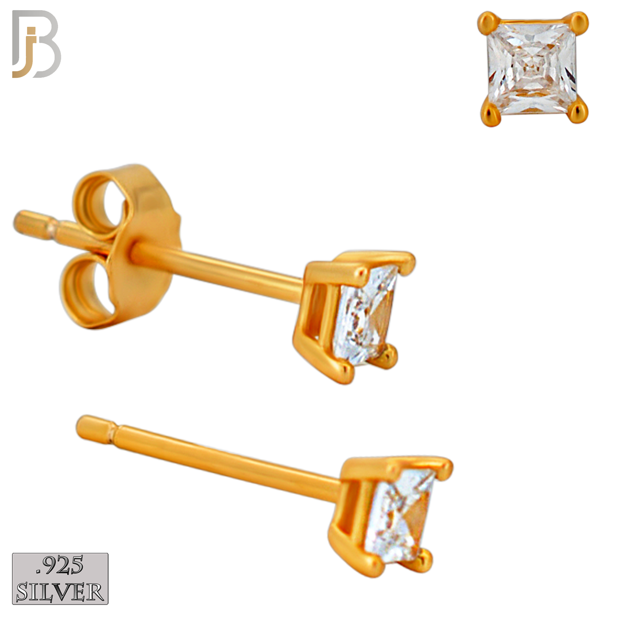 925-ES72-RC - .925 Sterling Silver Rose Gold Plated Earring Stud Casting Square Princess Cut Prong Setting Clear Zircon image 2