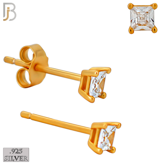 925-ES72-RC - .925 Sterling Silver Rose Gold Plated Earring Stud Casting Square Princess Cut Prong Setting Clear Zircon image 2