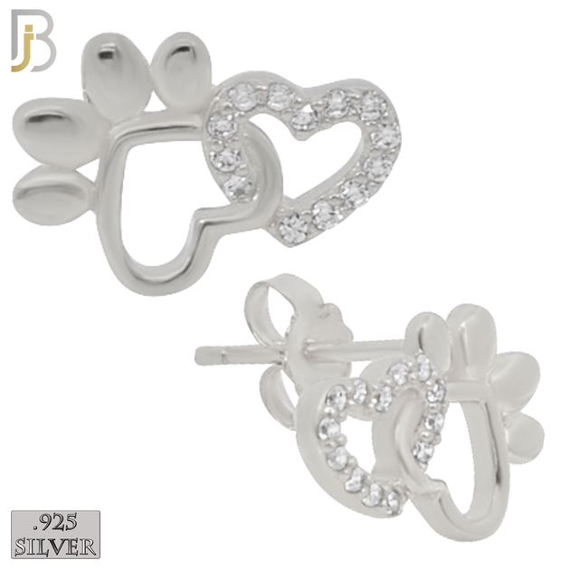 925-ES216 – .925 Sterling Silver Linking Heart Shaped Paw and Heart with Zircon Design Earring Stud image 1