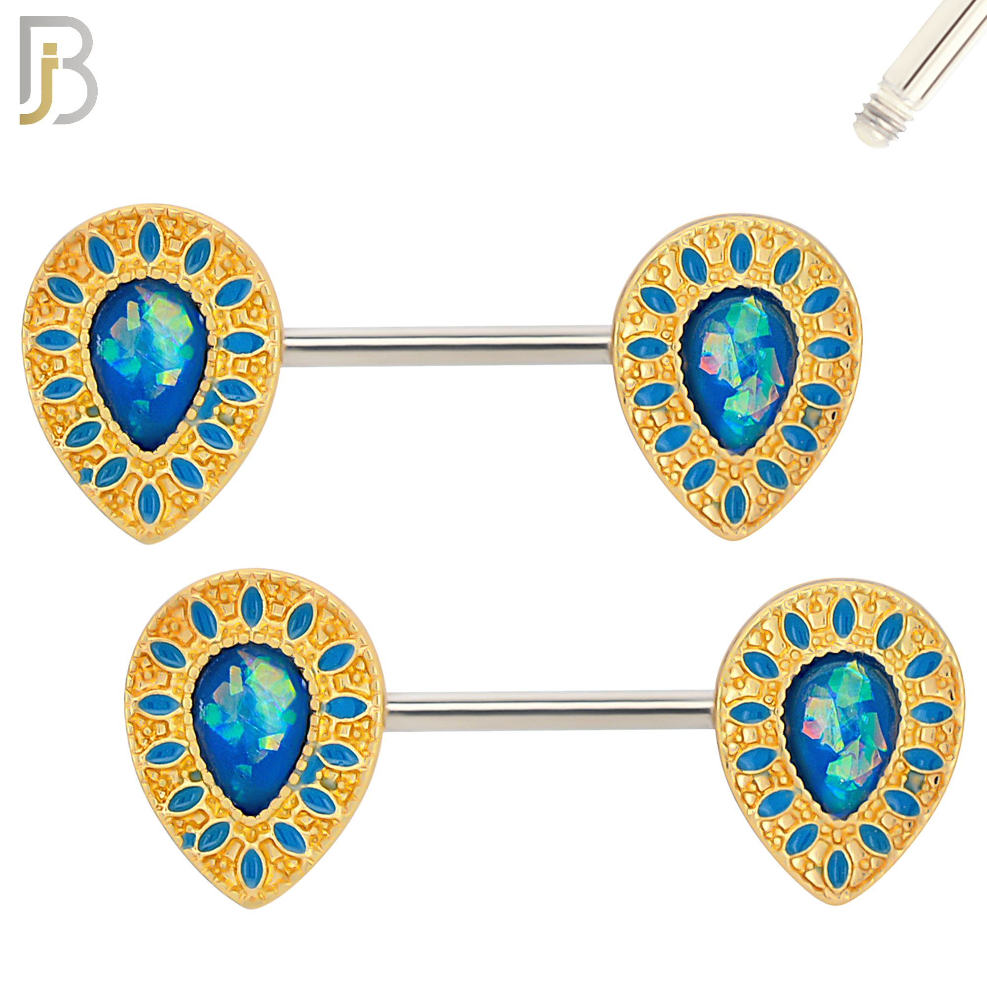 NP11 - 316L Surgical Steel Screw Teardrop Opal with Oval Enamel Nipple Ring Piercing image
