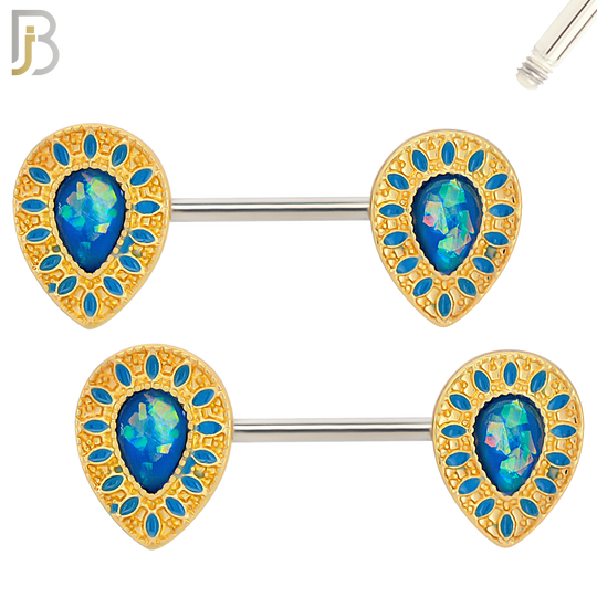 NP11 - 316L Surgical Steel Screw Teardrop Opal with Oval Enamel Nipple Ring Piercing image