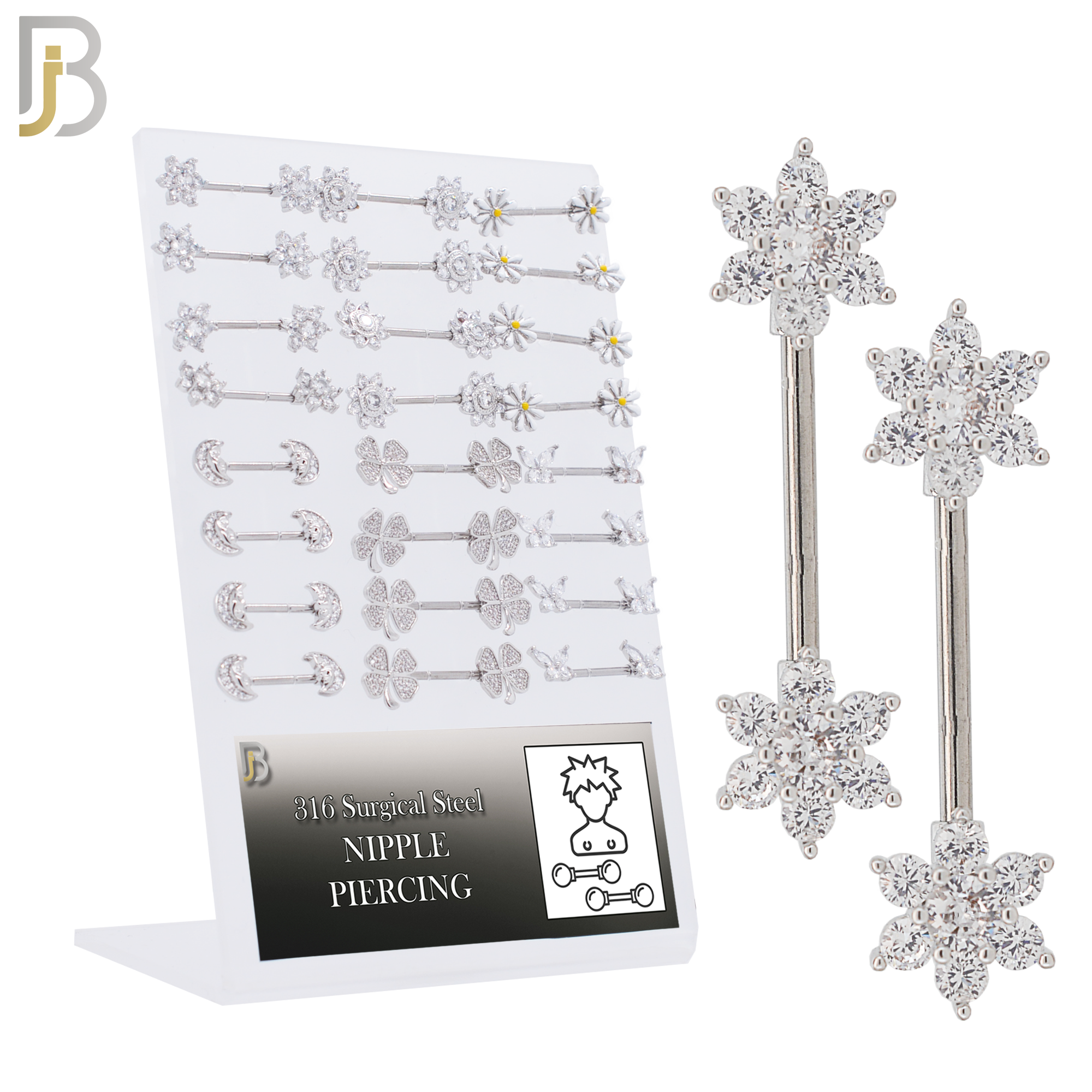 PK-NP08 - 316 Surgical Steel Nipple Rings with Mixed Designs Pack of 24 image 0