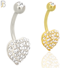 NB17 - 316L Stainless Steel Heart  Zircon  Banana Belly Navel Ring image 0