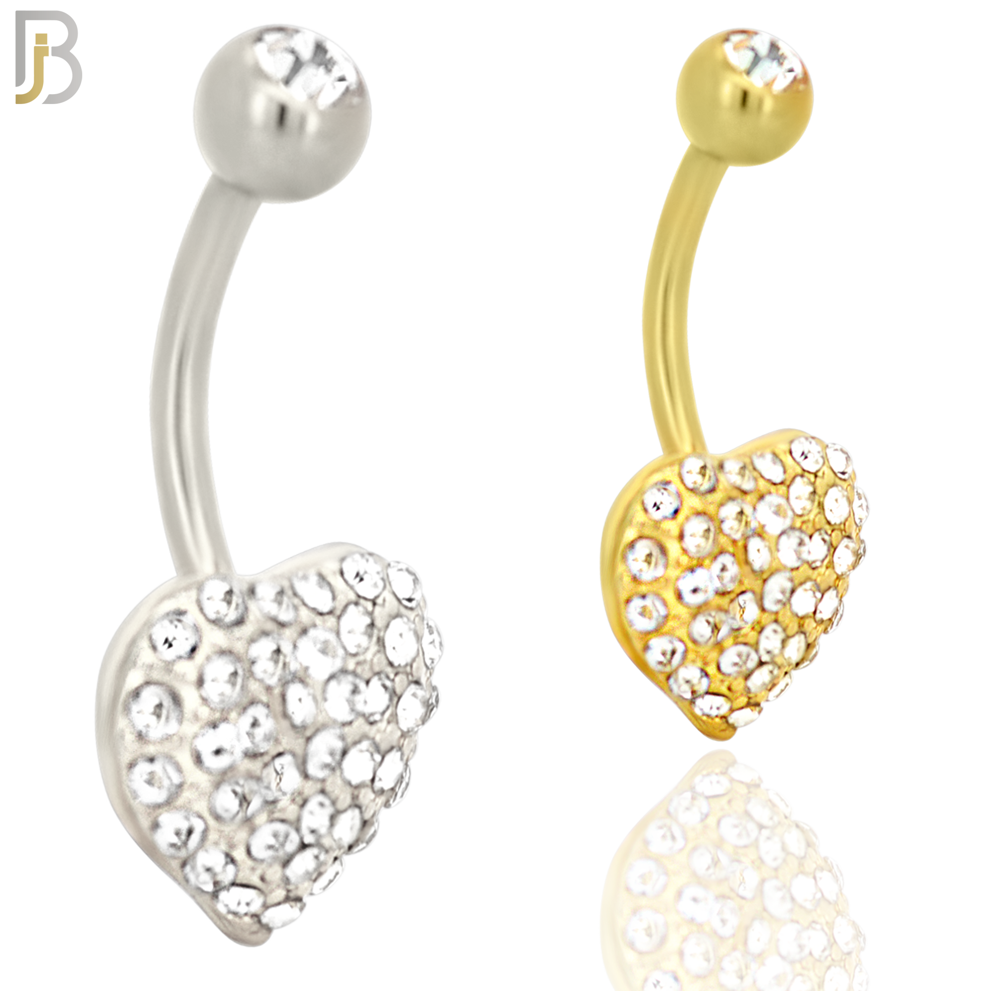 NB17 - 316L Stainless Steel Heart  Zircon  Banana Belly Navel Ring image 0