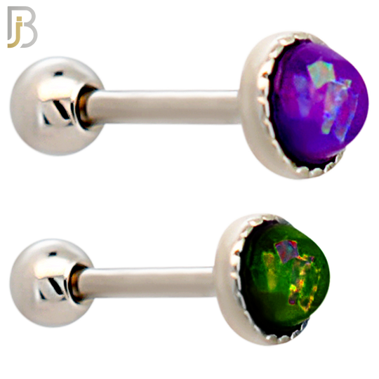 TB121 - 316L Stainless Steel Opal Crown Bezel Tragus/Cartilage Barbell (Pack of 6) image 0