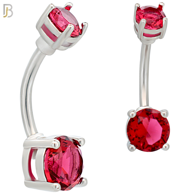 NB04S- 316L Stainless Steel Round Prong Setting Zircon  Banana Belly Navel Ring  (PACK OF 6) image 2