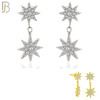 925-ES359 - .925 Sterling Silver Dangling Double Starburst with CZ Stud Earrings image 0