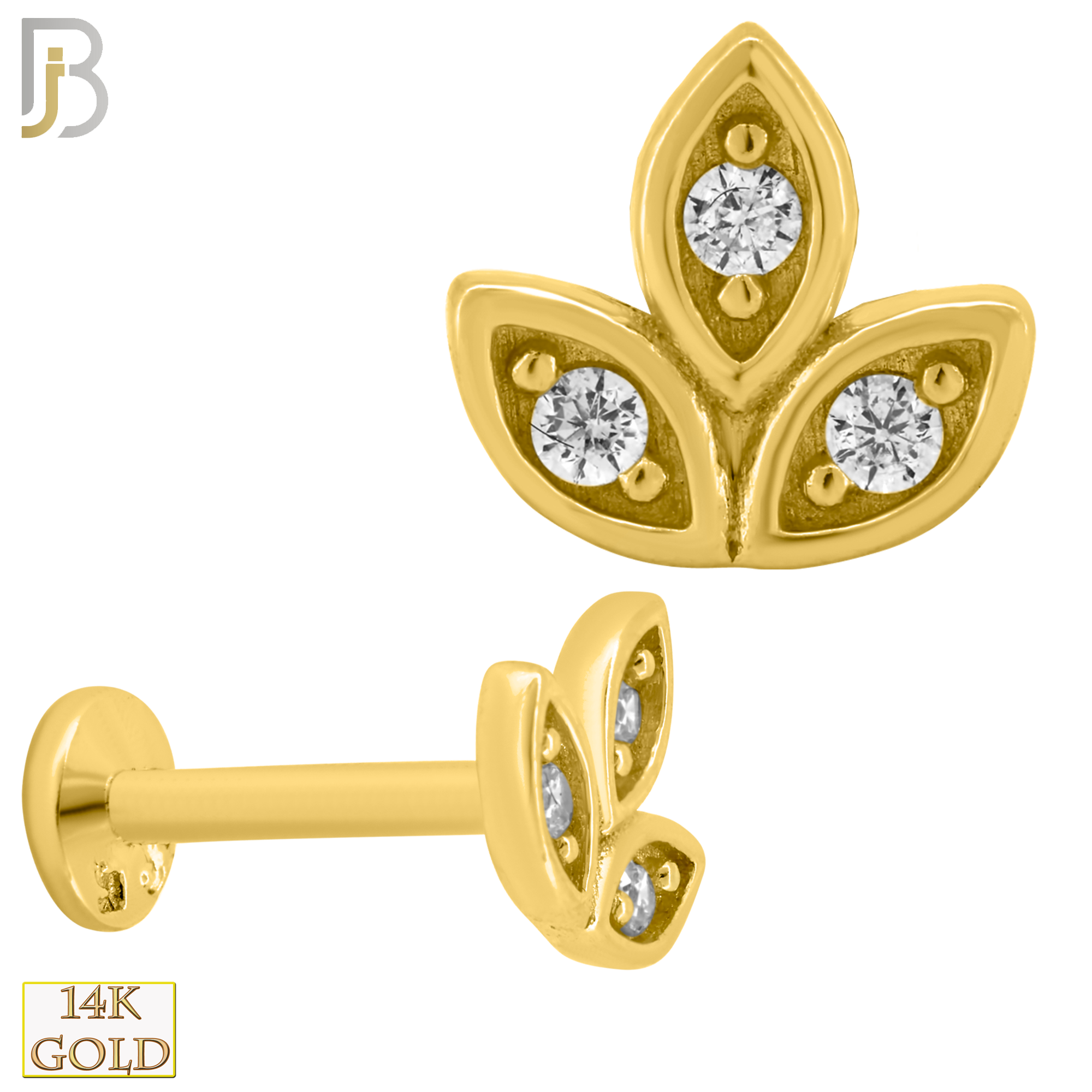 14-LB47 - 14k Yellow Gold Three Leaf Labret with CZ image 0