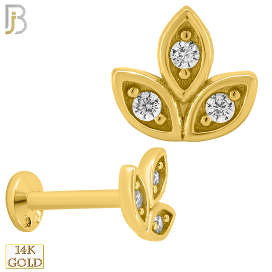 14-LB47 - 14k Yellow Gold Three Leaf Labret with CZ image 0