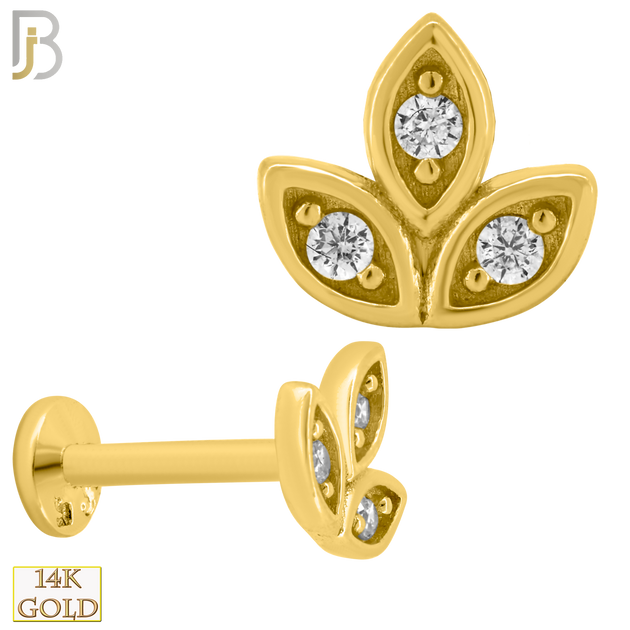 14-LB47 - 14k Yellow Gold Three Leaf Labret with CZ image 0