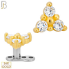 14-G23-DM19 - 14k Titanium Anchor and 14k Gold Top Three CZ in Prong Setting Dermal - Internally Threaded image 0