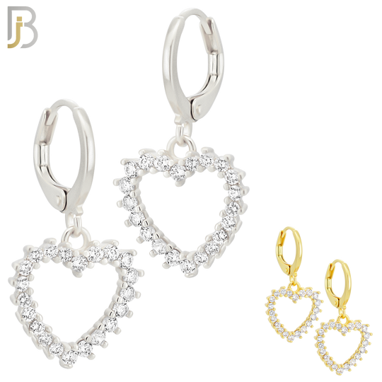 ES100 - 316L Stainless Steel Dangling Heart Hollow with Zircon Huggies Clip On image 0