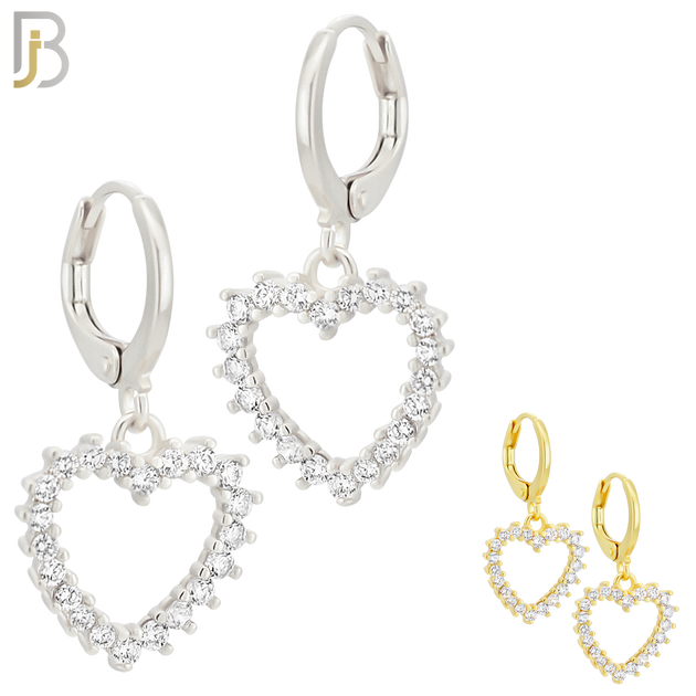 ES100 - 316L Stainless Steel Dangling Heart Hollow with Zircon Huggies Clip On image 0