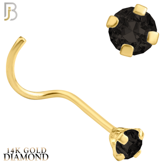 14-NR03DYK-20 - 20g - 14k Yellow Gold Nose Screw with Black Diamond in Prong Setting - 2.5mm image