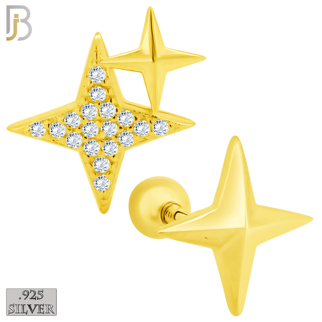 925-ES370 - Screw Ball Back - .925 Sterling Silver Four Point Star Mismatched Stud Earrings image 2