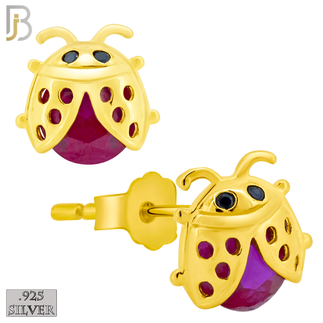 925-ES198 - Push Back - .925 Sterling Silver Lady Bug Design Earring Stud with Fuchsia Zircon image 2
