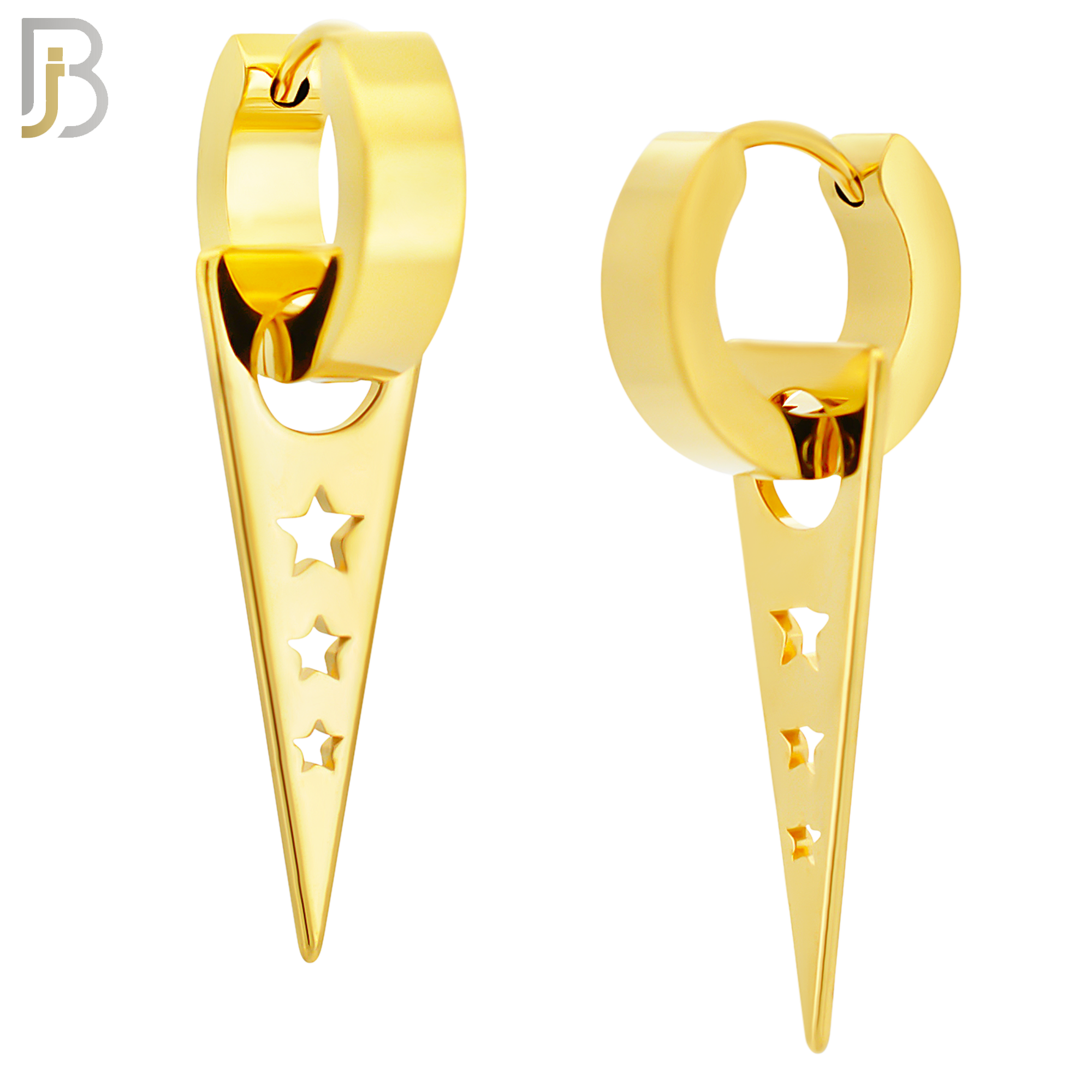 ES301 - 316L Stainless Steel Dangling Triangle with Hollow Stars Design Huggies image 1