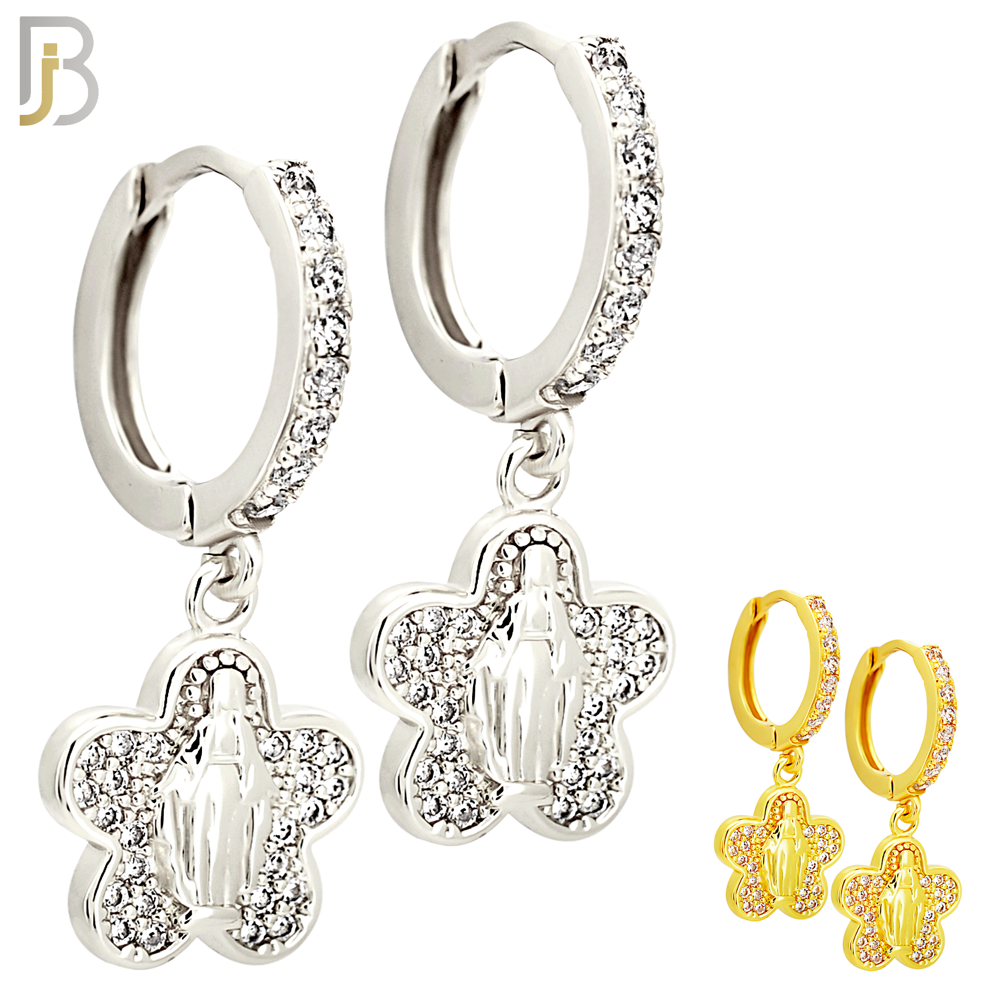 ES499 - 316L Stainless Steel Dangling Five Leaf Clover Virgin Mary Huggies Earrings image 0
