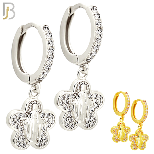 ES499 - 316L Stainless Steel Dangling Five Leaf Clover Virgin Mary Huggies Earrings image 0