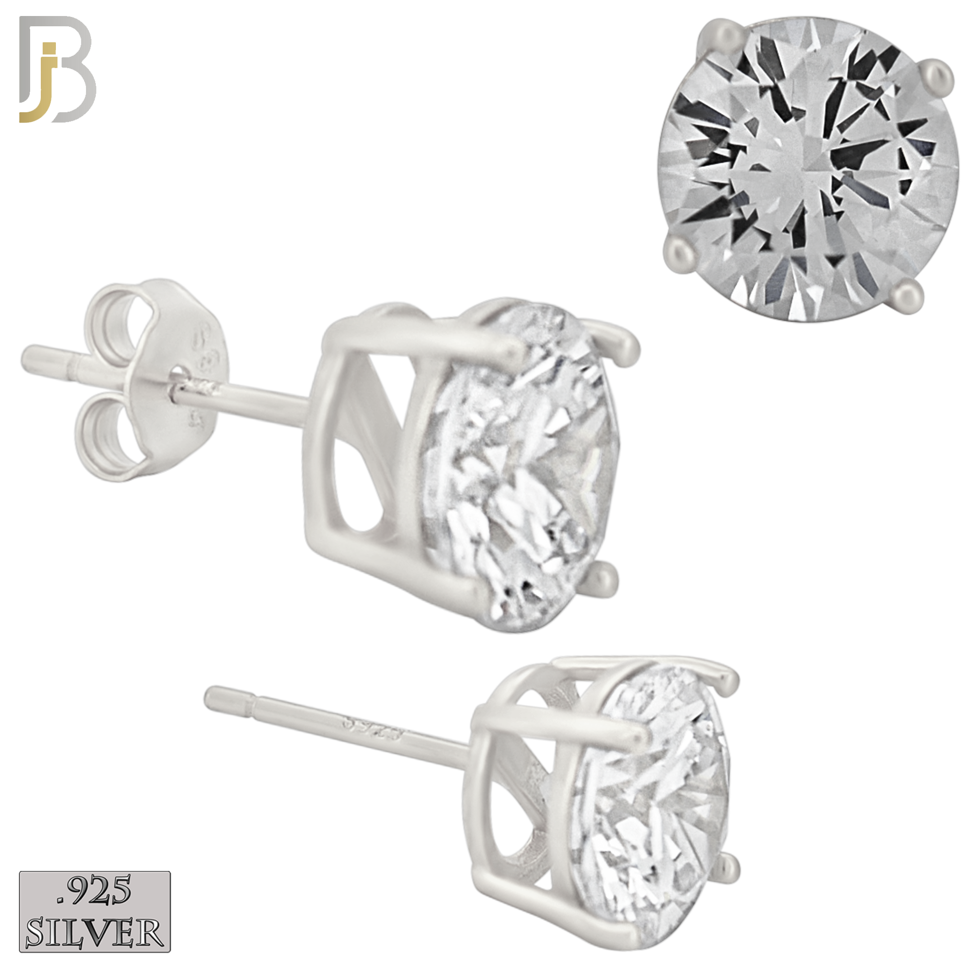 925-ES71-SC - .925 Sterling Silver Rhodium Plated Earring Stud Casting Round Prong Setting Clear Zircon image 7