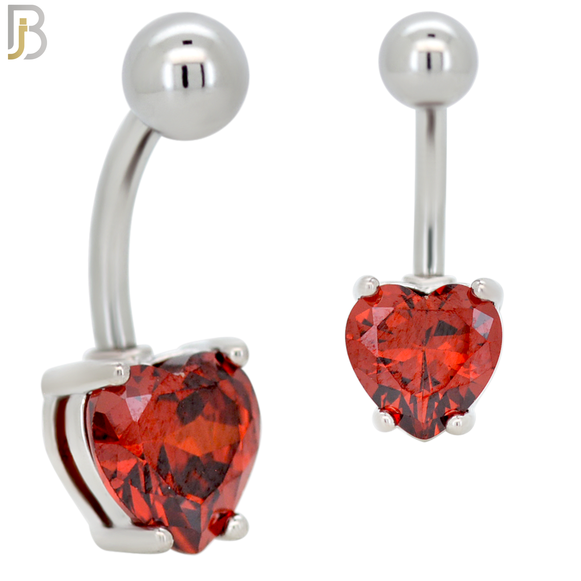 NB64 - 316L Stainless Steel Banana Belly Ring with Prong Set 8mm Heart Shaped Cubic Zirconia image 1