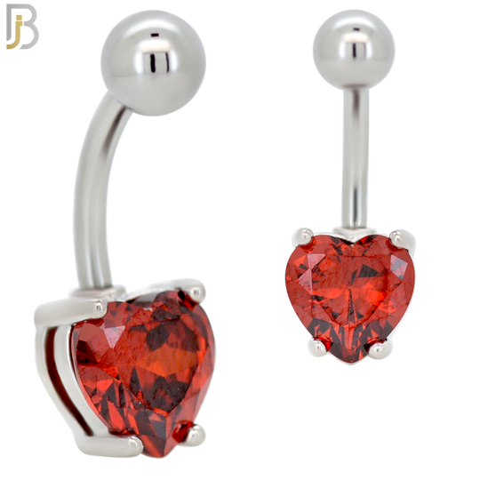 NB64 - 316L Stainless Steel Banana Belly Ring with Prong Set 8mm Heart Shaped Cubic Zirconia image 1