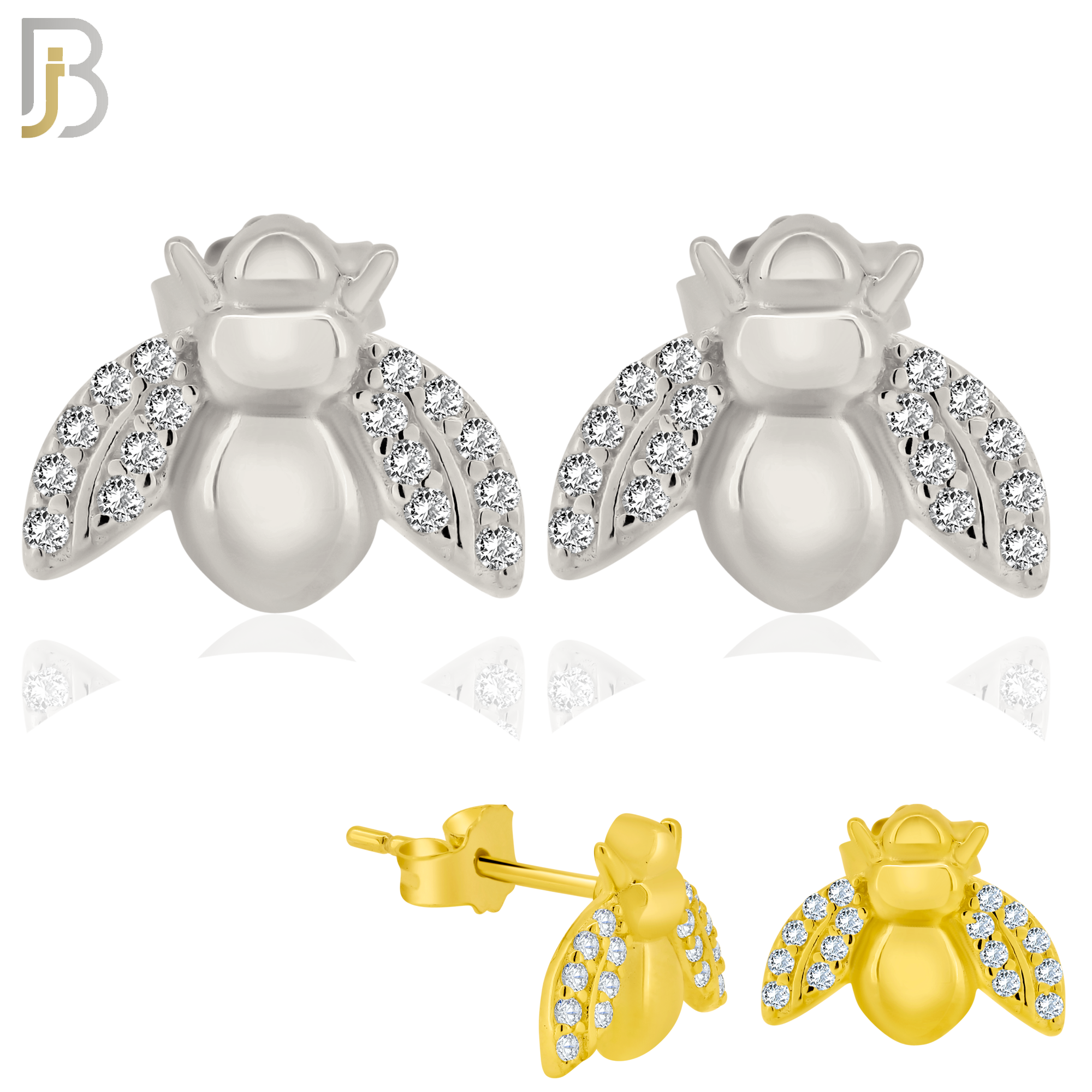 925-ES361 - .925 Sterling Silver Honey Bee with CZ Stud Earrings image 0