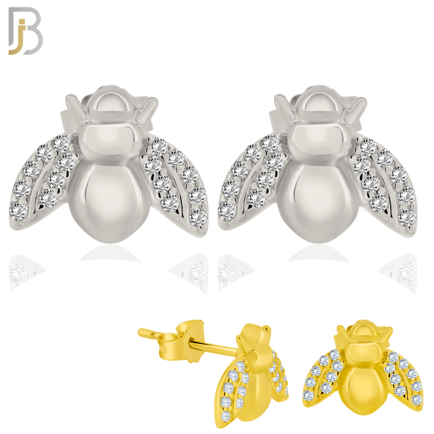 925-ES361 - .925 Sterling Silver Honey Bee with CZ Stud Earrings image 0