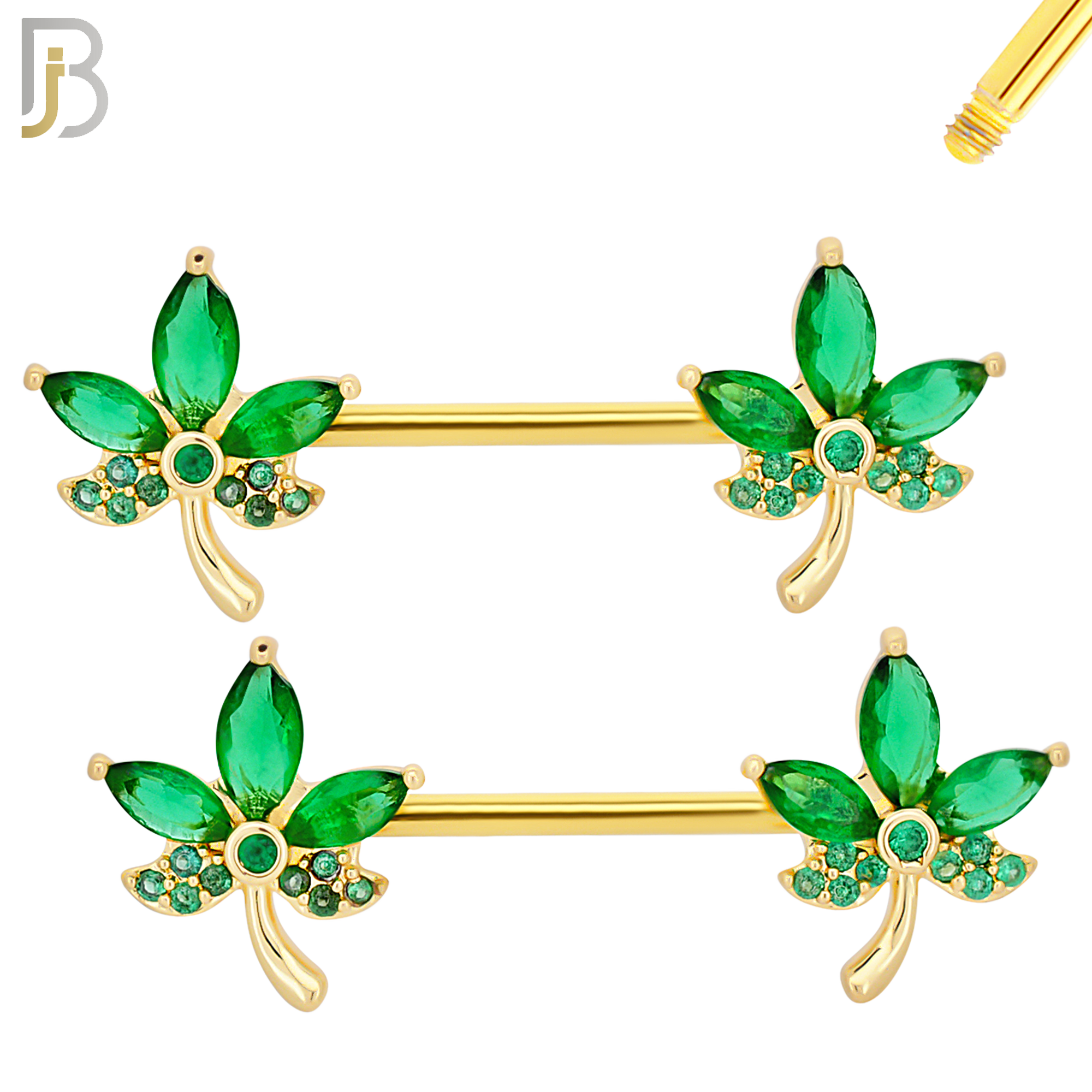 NP63- 316L Surgical Steel Leaf with CZ Design Externally Threaded Nipple Rings (Sold as Pair) image 4