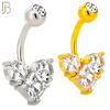 NB118 - 316L Surgical Steel Heart with Rhombus Shaped CZ and Two Round CZ Forming A Heart Belly Ring image 0