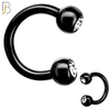 HS05K - 316L Surgical Steel Black Plated Horseshoe with Double Gem Screw Ball External Threaded (PACK OF 6) image 1