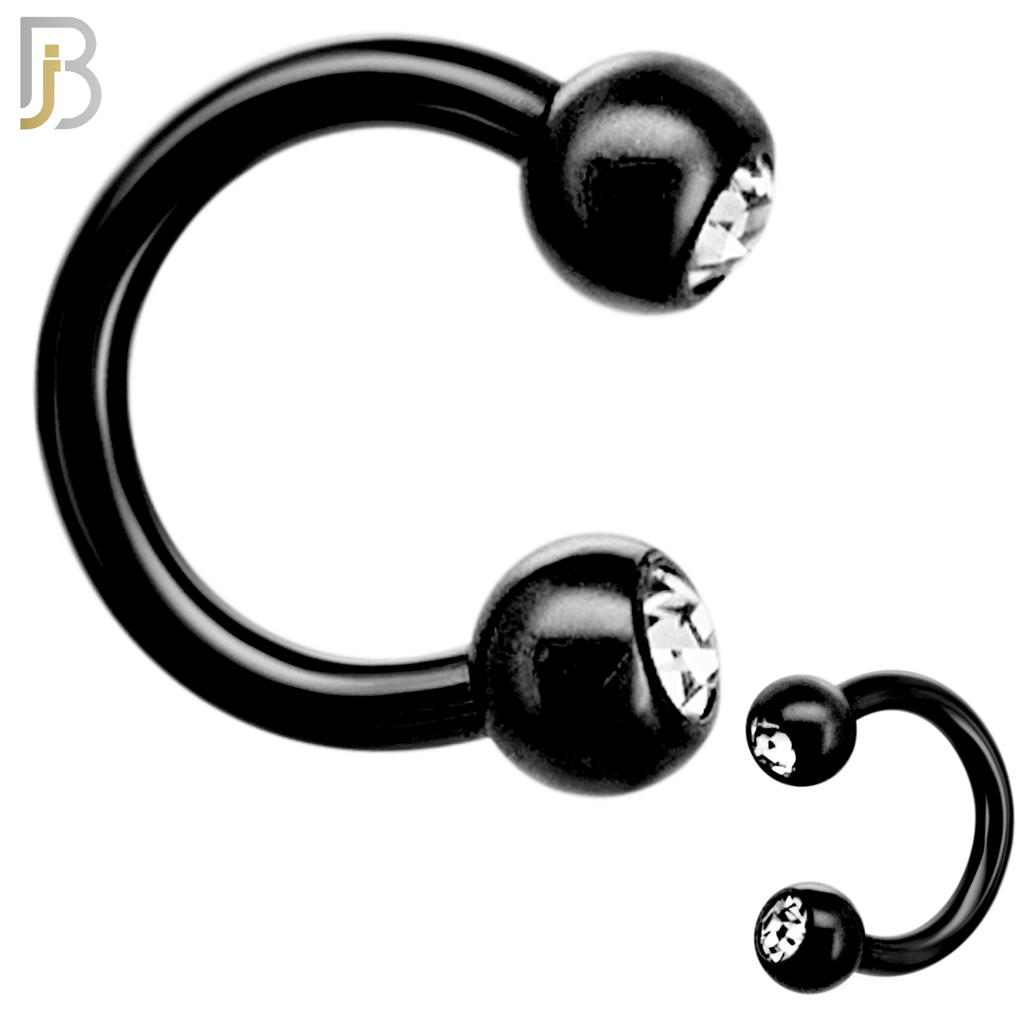 HS05K - 316L Surgical Steel Black Plated Horseshoe with Double Gem Screw Ball External Threaded (PACK OF 6) image 1