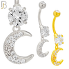N0127 - 316L Stainless Steel Dangling Moon Zircon Belly Ring image 0