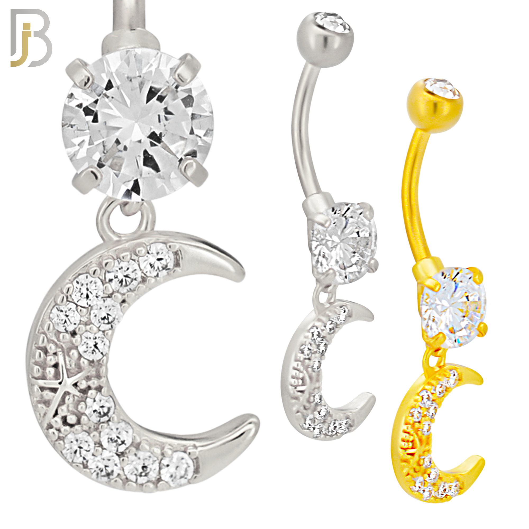 N0127 - 316L Stainless Steel Dangling Moon Zircon Belly Ring image 0