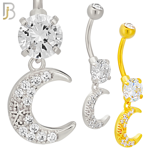N0127 - 316L Stainless Steel Dangling Moon Zircon Belly Ring image 0