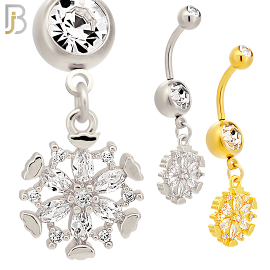 N017- 316L Stainless Steel Dangling Snowflakes Zircon Design Belly Ring with 5mm Screw Ball image 0
