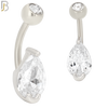 NB50 - 316L Stainless Steel Tear Drop Shaped Clear CZ Banana Belly Navel Ring image 1