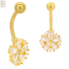 NB08 - 316L Stainless Steel Prong Setting Flower Zircon  Banana Belly Navel Ring image 2