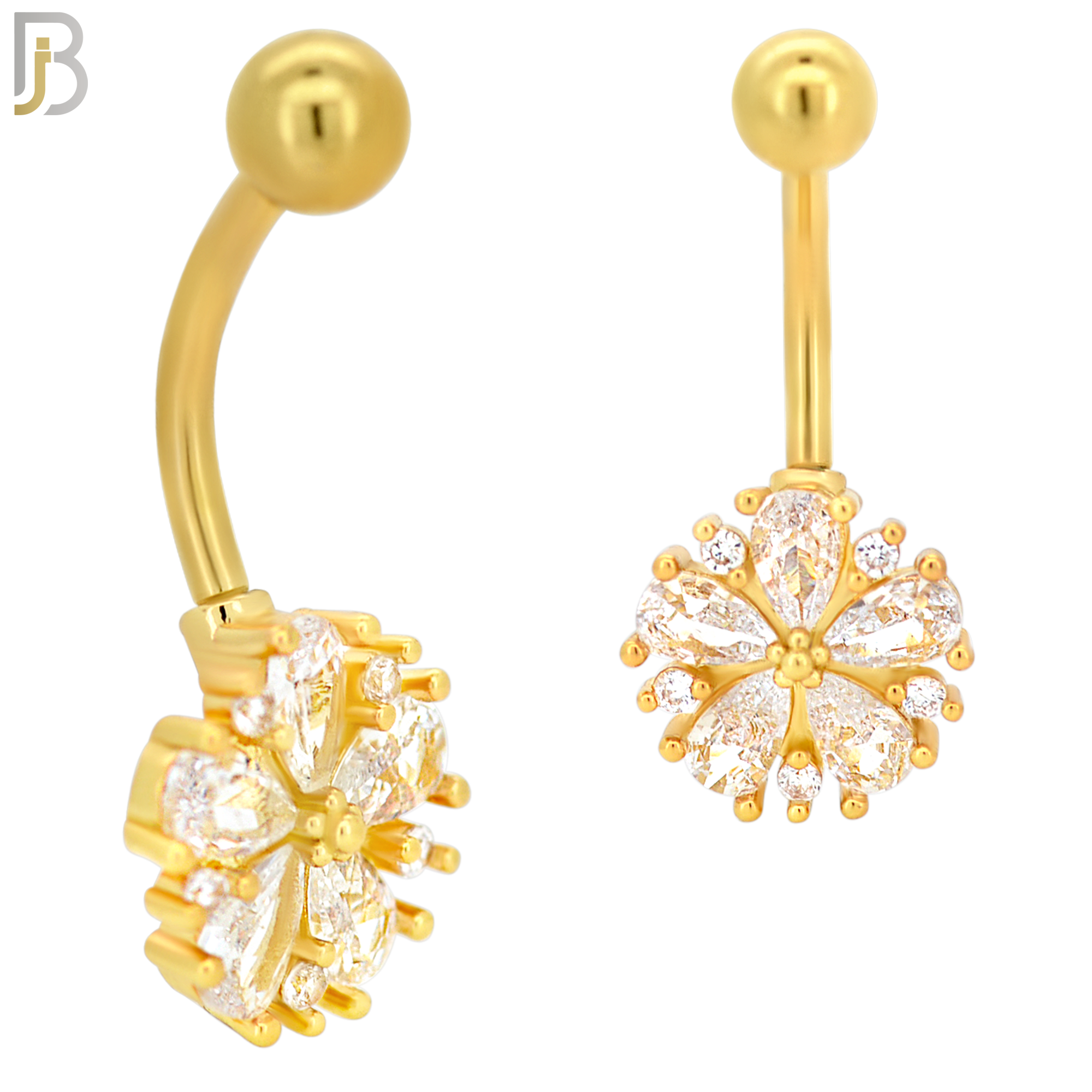 NB08 - 316L Stainless Steel Prong Setting Flower Zircon  Banana Belly Navel Ring image 2