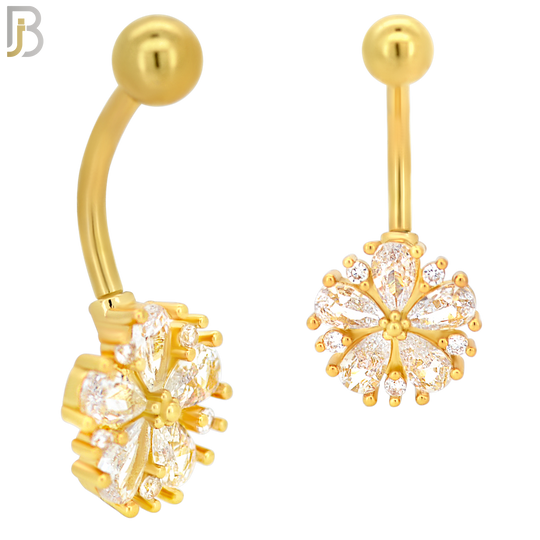 NB08 - 316L Stainless Steel Prong Setting Flower Zircon  Banana Belly Navel Ring image 2