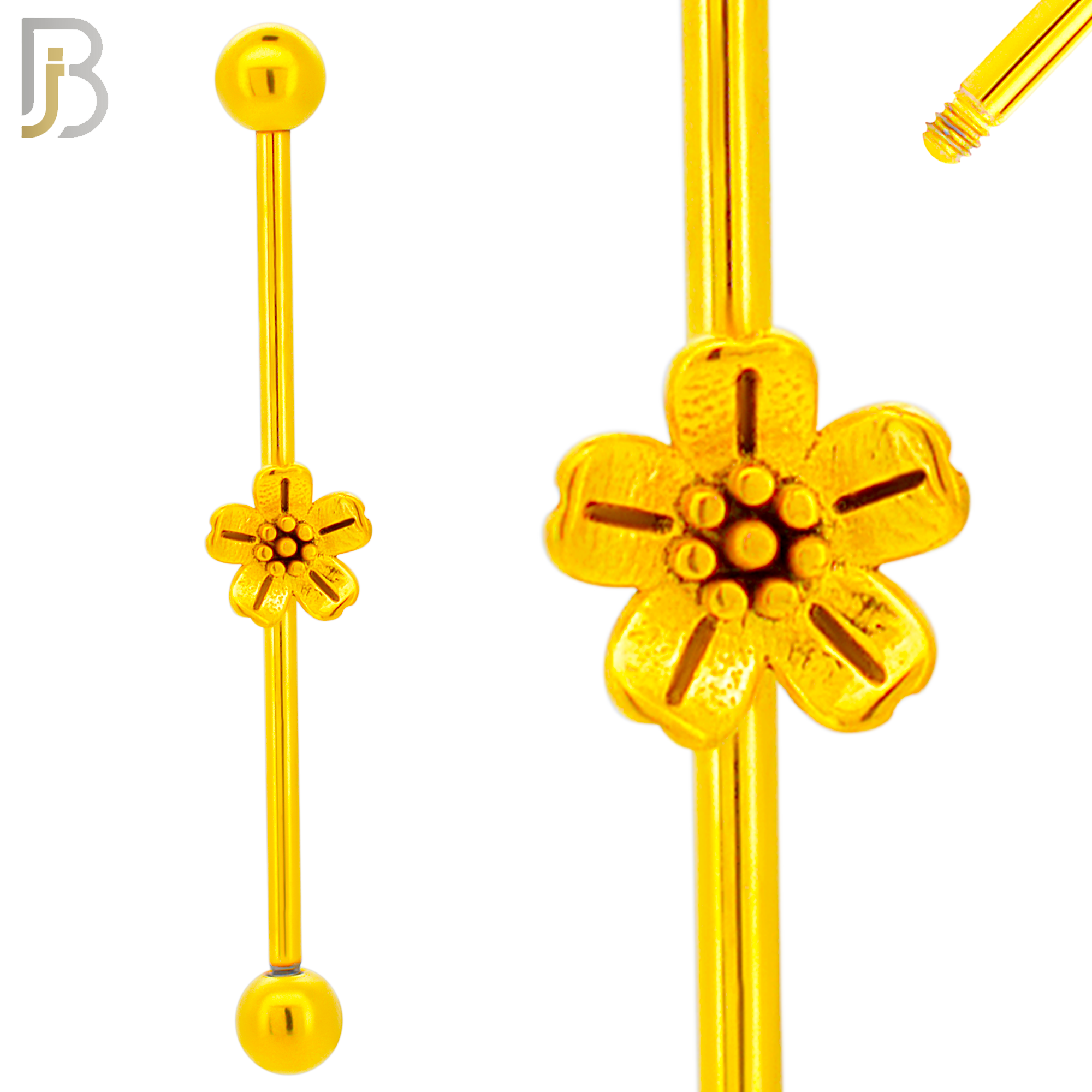 BB72 - 316L Surgical Steel Screw Bar with Flower Design  Barbell Industrial (PACK OF 4) image 2