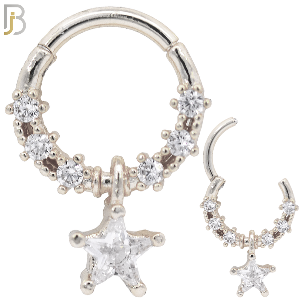 PK-CT106 - 316 Surgical Steel Hinged Nose Hoops with Mixed Dangling Designs - Pack of 30 image 1