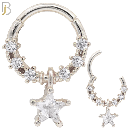 PK-CT106 - 316 Surgical Steel Hinged Nose Hoops with Mixed Dangling Designs - Pack of 30 image 1