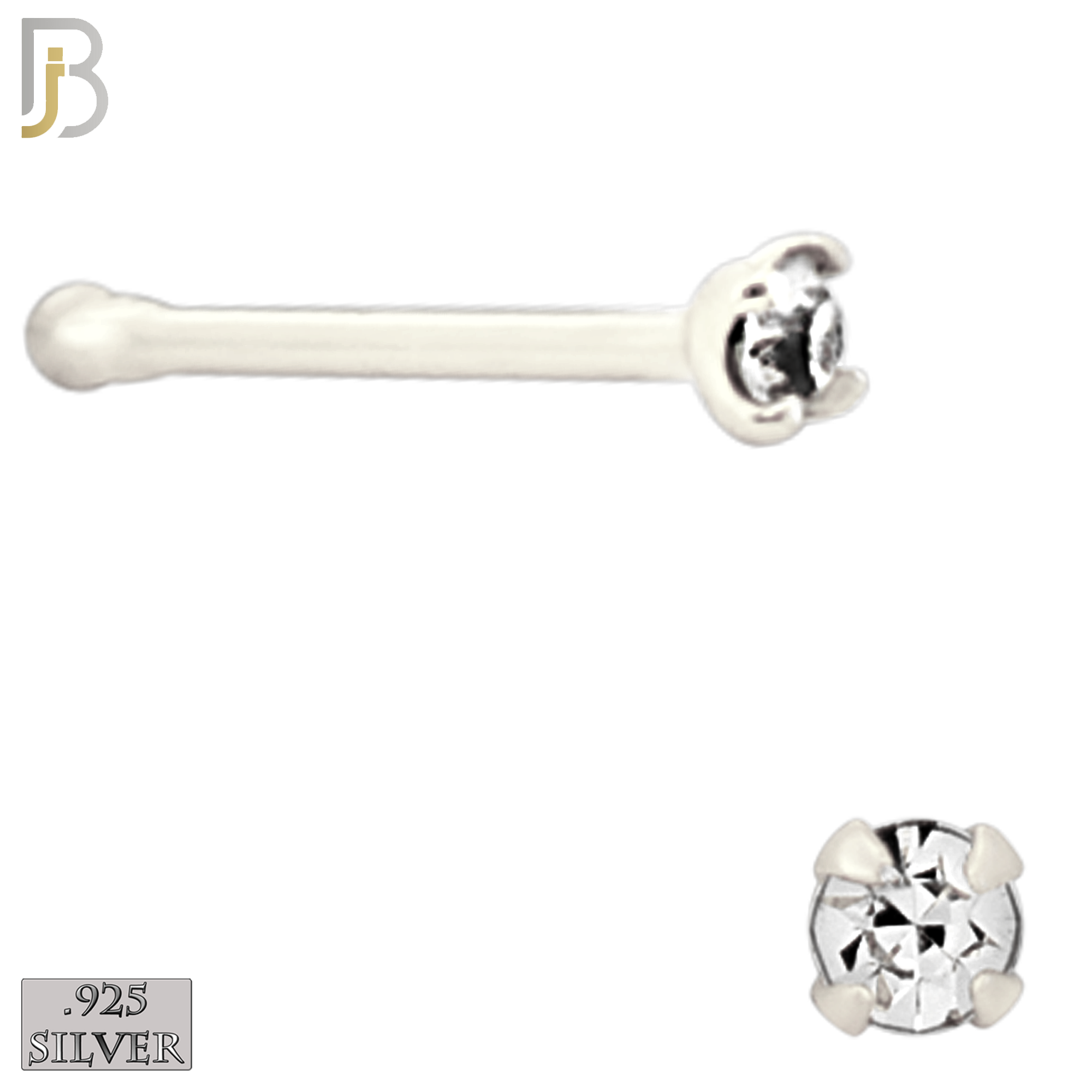 925-PK-NR01S-3C - Mixed of 1.5mm, 1.8mm, 2mm Clear CZ 22g Thickness  925 Sterling Silver Nose Bones, Prong Set Packages Pack of 120 image 2