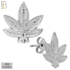 925-ES158 - .925 Sterling Silver Marijuana Leaf Design Earring Stud image 1