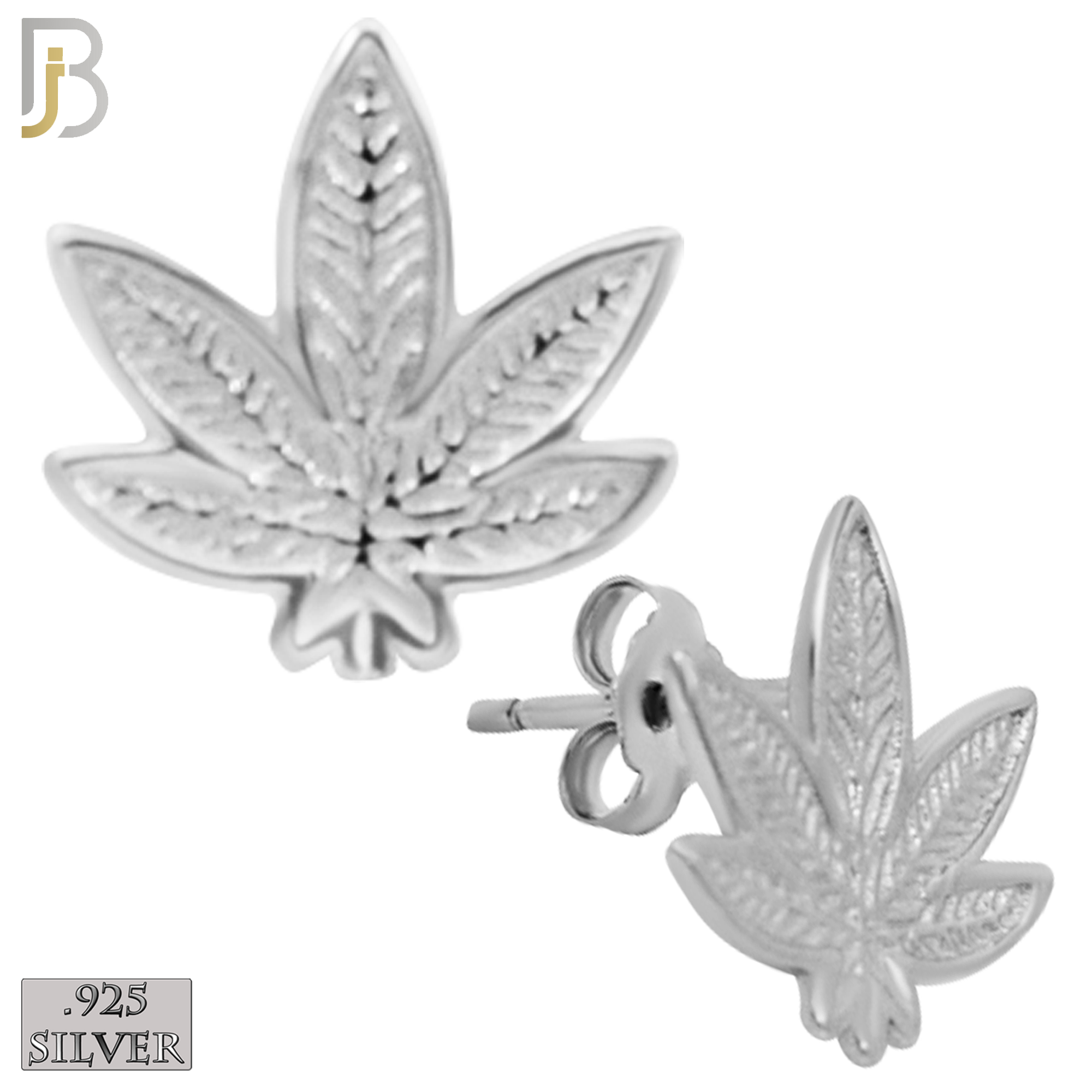 925-ES158 - .925 Sterling Silver Marijuana Leaf Design Earring Stud image 1