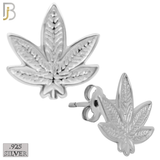 925-ES158 - .925 Sterling Silver Marijuana Leaf Design Earring Stud image 1
