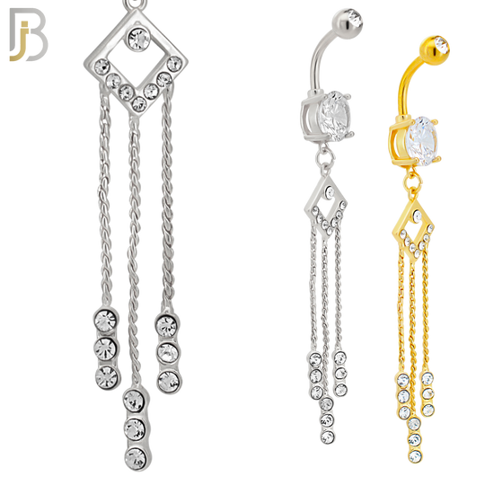 N0132 - 316L Stainless Steel Dangling Diamond Shape with Dangling Round Zircon Belly Ring and 5mm Screw Ball image 0
